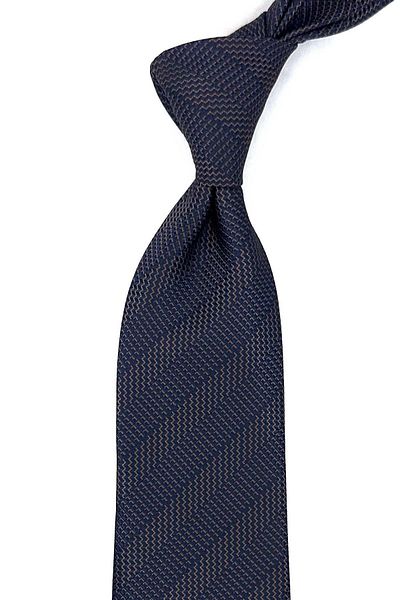 Kravatkolik Navy Blue - Brown Line Pattern Classic Necktie with Handkerchief KK12433