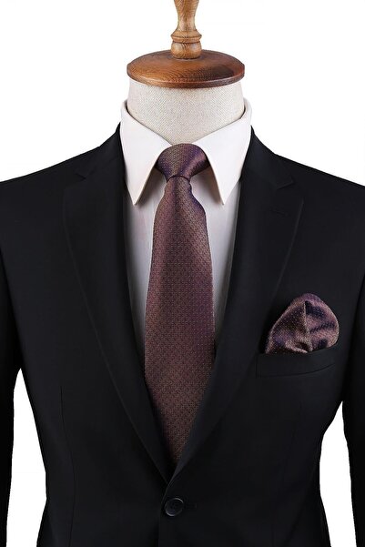 Kravatkolik Кафе - Кърпичка с лилави точки Класическа вратовръзка Kk10810