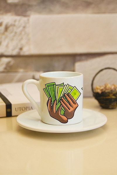 Hediyexpres The Most Beautiful New Year's Gift Black A Handful of Money Printed Stylish Gift Turkish Coffee Cup
