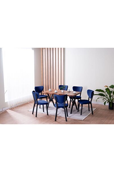 YZC Kütük Desenli Mdf Gold Elma Mutfak Masa Takimi 6 Sandalyeli Salon Yemek Masa Takimi