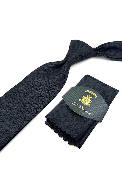 Kravatkolik Black Sand Pattern Classic Tie with Handkerchief KK12443