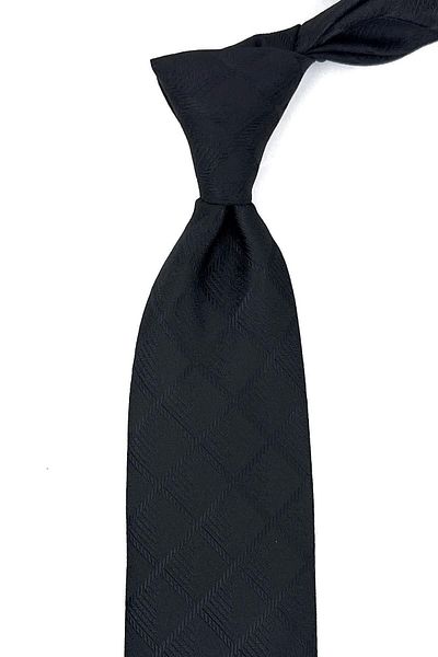 Kravatkolik Black Square Pattern Classic Tie with Handkerchief Kk11346