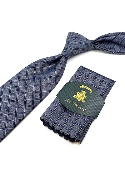 Kravatkolik Gray Square Pattern Classic Tie with Handkerchief KK12474