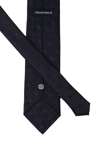 Kravatkolik Navy Blue Flower Pattern Classic Tie with Handkerchief Kk9487