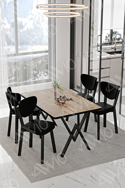 AVVİO Rubi ELMA Sandalye 80x120 Yemek Masası Mutfak Masası 4 Kişilik Masa San...