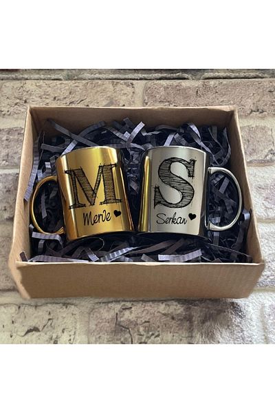 sihirlihediyem Gold and Silver Mug Set as a Gift for Couples