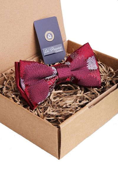 Kravatkolik Claret Red Motif Pattern Bow Tie P914
