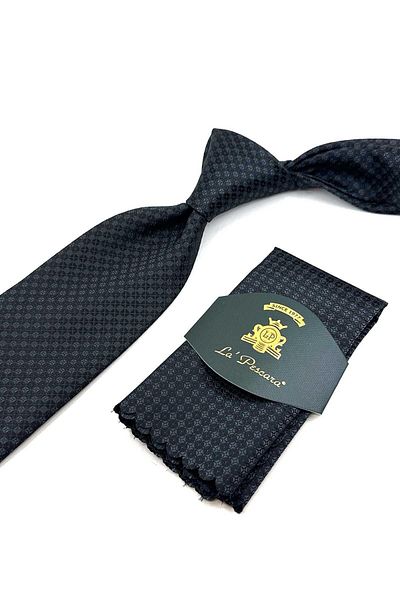 Kravatkolik Smoked Small Pattern Classic Tie with Handkerchief KK12255
