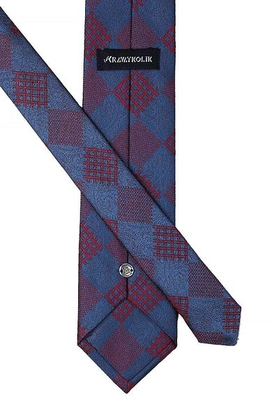 Kravatkolik Petrol Color Plaid Pattern Classic Tie with Handkerchief Kk10449