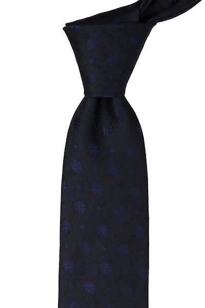 Kravatkolik Navy Blue Flower Pattern Classic Tie with Handkerchief Kk9487