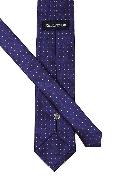 Kravatkolik Navy Blue Polka Dot Pattern Classic Necktie with Handkerchief Kk10053