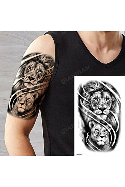 Tattoo Gerçekci Geçici Dövme Tattoo Aslan ve Dişi Aslan Dövme Etiket Kadın Er...