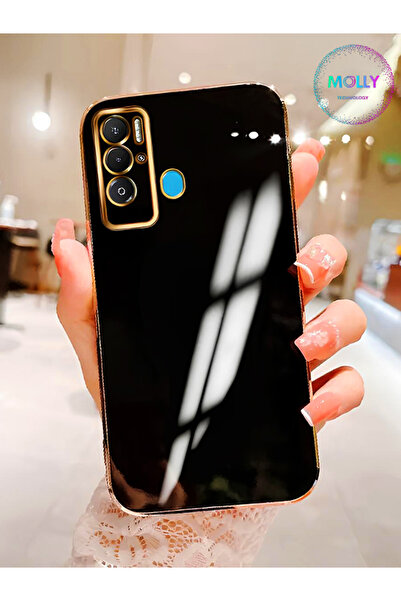 Molly Tecno POVA NEO İçin Siyah Kenarları Gold Detaylı Lüks Silikon Kılıf
