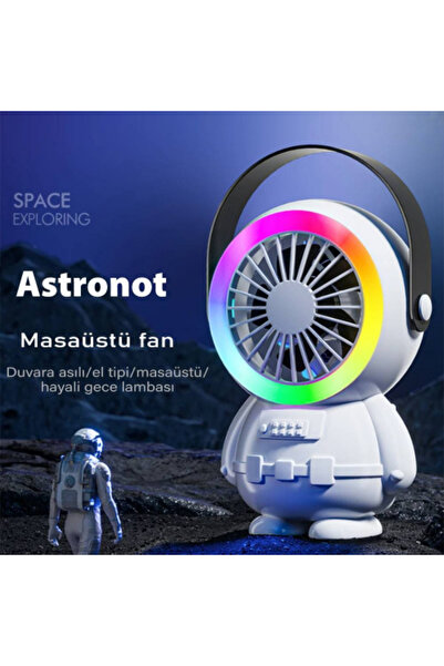 Kamardey 1500mAh Bataryalı Mini Astronot Fan Vantilatör Taşınabilir El - Masaüstü Vantilatör USB şarjlı