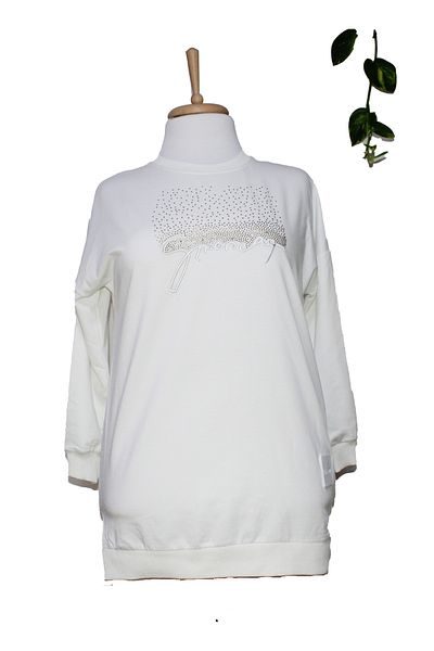 İLKON Long Sleeve Crew Neck Women's Sweatshirt Tunic - Printed