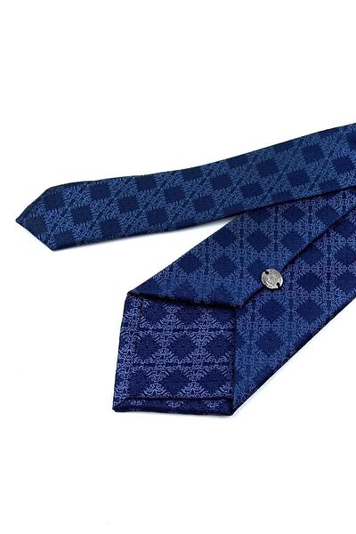 Kravatkolik Classic Tie with Blue Motif Pattern Handkerchief Kk10954