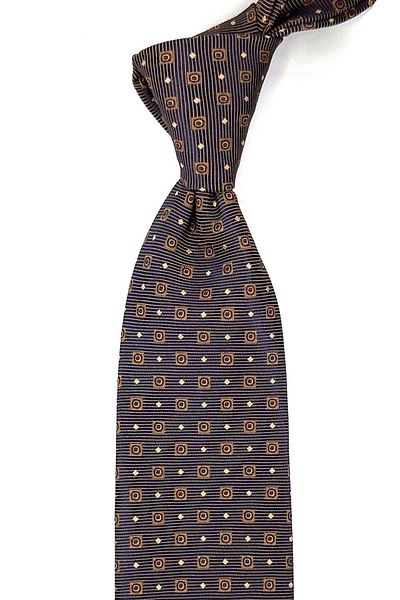 Kravatkolik Saffron - Navy Blue Small Pattern Classic Necktie with Handkerchief KK12518