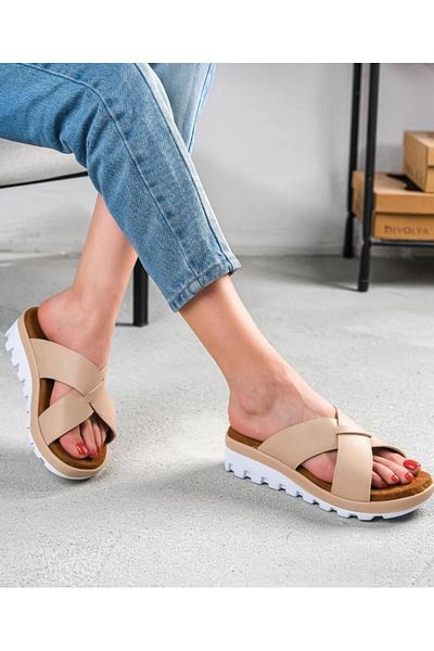 Demashoes Μπεζ Comfort Cross Παντόφλες