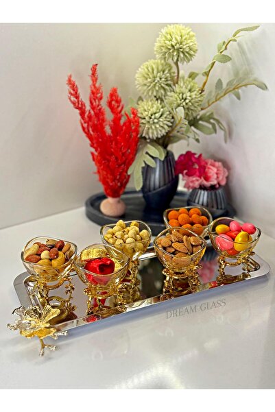 Dream glass 6 KİŞİLİK GOLD DALGALI LOKUMLUK & REÇELLİK & ŞEKERLİK