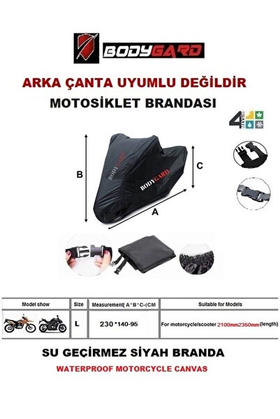 BODYGARD Motosiklet Brandası Su Geçirmez Motor Branda L Beden-siyah-siyah