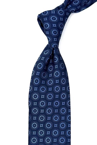 Kravatkolik Patterned Navy Blue Classic Tie with Handkerchief - KK12656