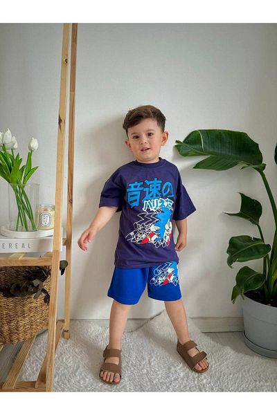 CANDA Blue Sonic Character Printed Summer Set - Lower and Upper Set