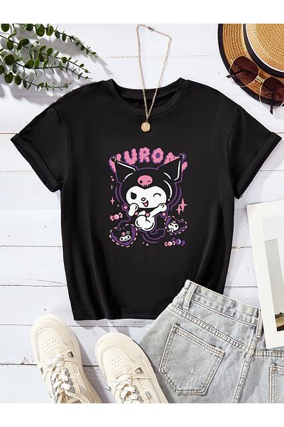 Let's Wear Тениска с кръгло деколте с принт Kuromi за момичета