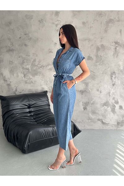 efstyle Japone Sleeves - Buttoned Short Leg Thin Denim Jeans Jumpsuit
