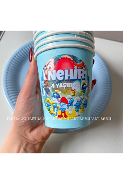 Partimugi Şirinler Doğum Günü Karton Tabak Bardak Set 8 Li Parti Malzemeleri