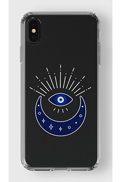 moonset Iphone XS Max Uyumlu Nazar Göz Tasarımlı Baskılı Şeffaf Telefon Kılıfı
