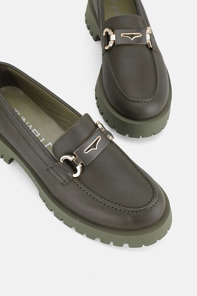 TUNAELLİ Green Genuine Leather Women's Loafer - Size 36-41 with Buckle