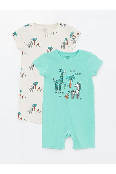 LC Waikiki LCW baby Crew Neck Short Sleeve Printed Cotton Baby Boy Jumpsuit 2-Piece