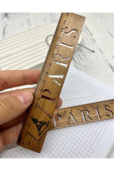 Kağıt Gemi Dükkan Vintage Mini Wooden Ruler / Bookmark with Paris Pattern