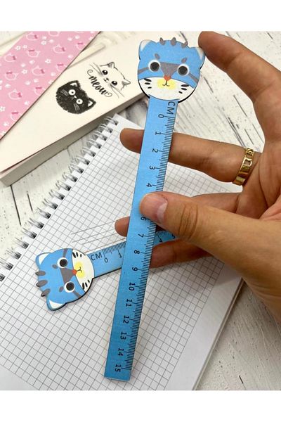 Kağıt Gemi Dükkan Cute Kitten Blue Wooden Ruler / Bookmark
