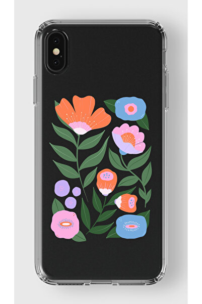 moonset Iphone X / XS Uyumlu Sanatsal Çiçek Tasarımlı Baskılı Şeffaf Telefon ...