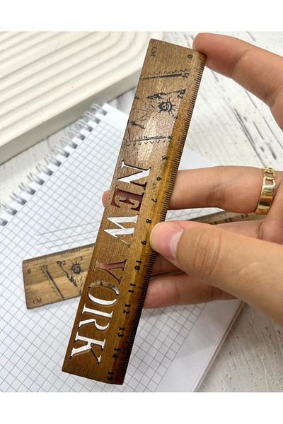 Kağıt Gemi Dükkan Vintage Mini Wooden Ruler / Bookmark with New York Pattern
