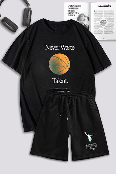 macklin Unisex Γυναικείες/Ανδρικές - Never Waste Basket Σετ φούτερ με στάμπα μεγάλου μεγέθους μπλουζάκι και σορτς