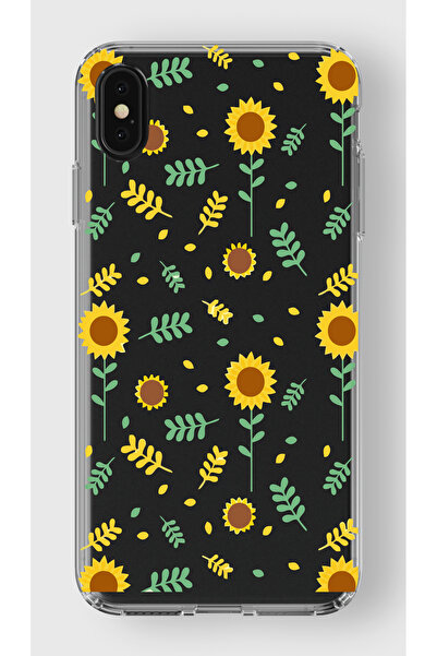 moonset Iphone XS Max Uyumlu Ay Çiçeği Tasarımlı Baskılı Şeffaf Telefon Kılıfı