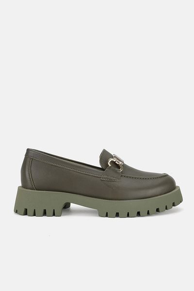 TUNAELLİ Green Genuine Leather Women's Loafer - Size 36-41 with Buckle