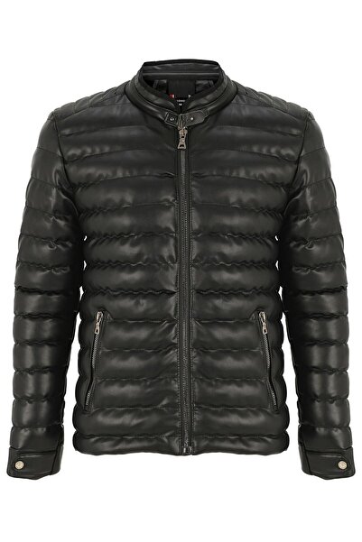 MAGICALFASHION Magical Fashıon Yeni Sezon Erkek Siyah Slim Fit Deri Mont