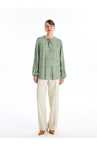LC Waikiki LCW Damenbluse mit langen Ärmeln, gemustert, zum Binden