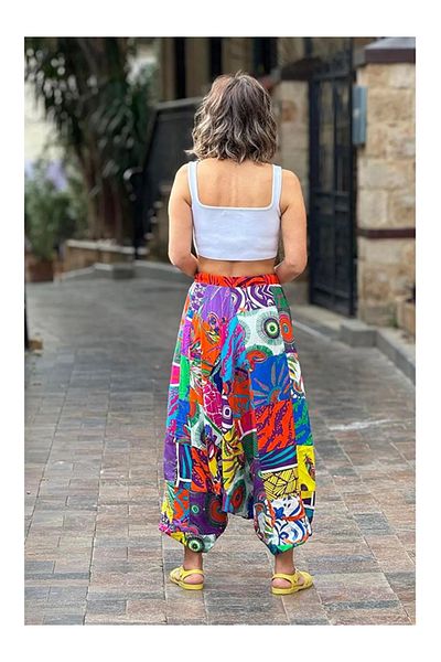 Namaste Vintage Colorful Patchwork Patterned 100% Cotton Baggy Trousers