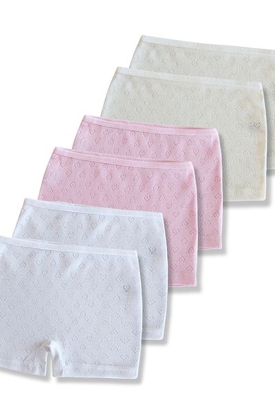 Perakids 95% Cotton Girl's Jacquard Air Conditioned Boxer Briefs Underwear Set of 6