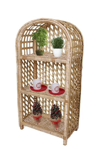 tunalar Dekoratif 3 Bölmeli Bambu Mutfak Banyo Kitaplık Çiçeklik Hasır Raf