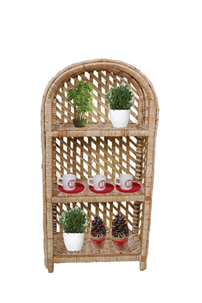 tunalar Dekoratif 3 Bölmeli Bambu Mutfak Banyo Kitaplık Çiçeklik Hasır Raf