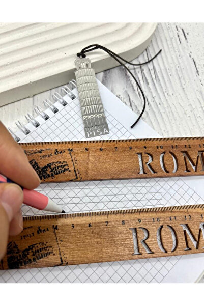 Kağıt Gemi Dükkan Vintage Mini Wooden Ruler / Bookmark with Roman Pattern