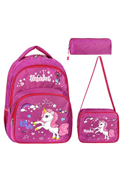 Adalinhome 3 Bölmeli Ortapedik Okul Sırt Çanta Seti (ÇANTA KALEMLİK BESLENME)