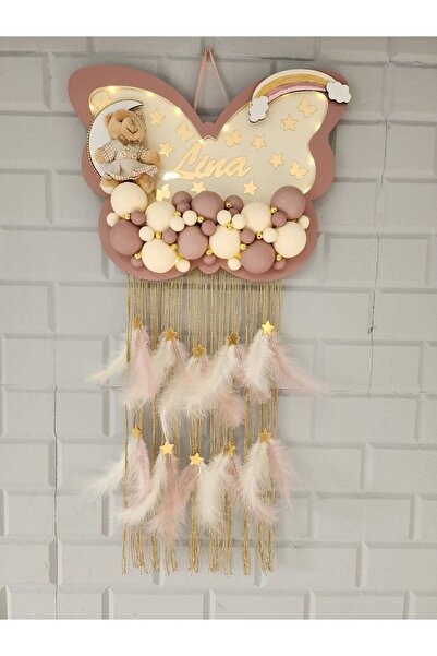 HD Different Kapı Süsü Ledli Bubble Ayıcıklı Ahşap Kelebek Pano