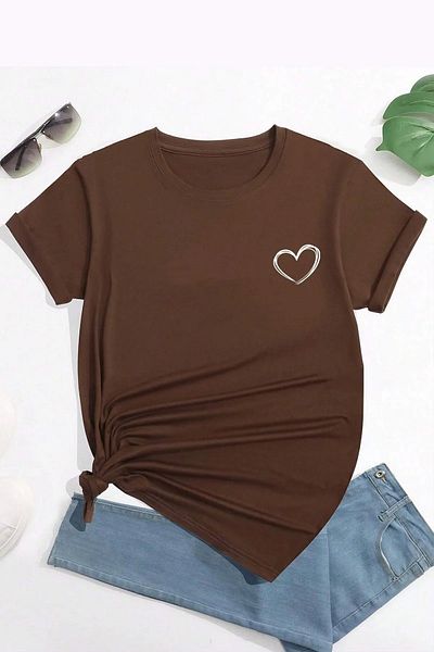 Let's Wear Premium Heart Printed Γυναικείο Tshirt - Crew Neck