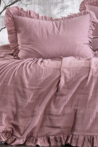 Minelya Home Collection Aura Double Muslin Pique Set - Frilly 3 Piece Bedspread and Pillowcase